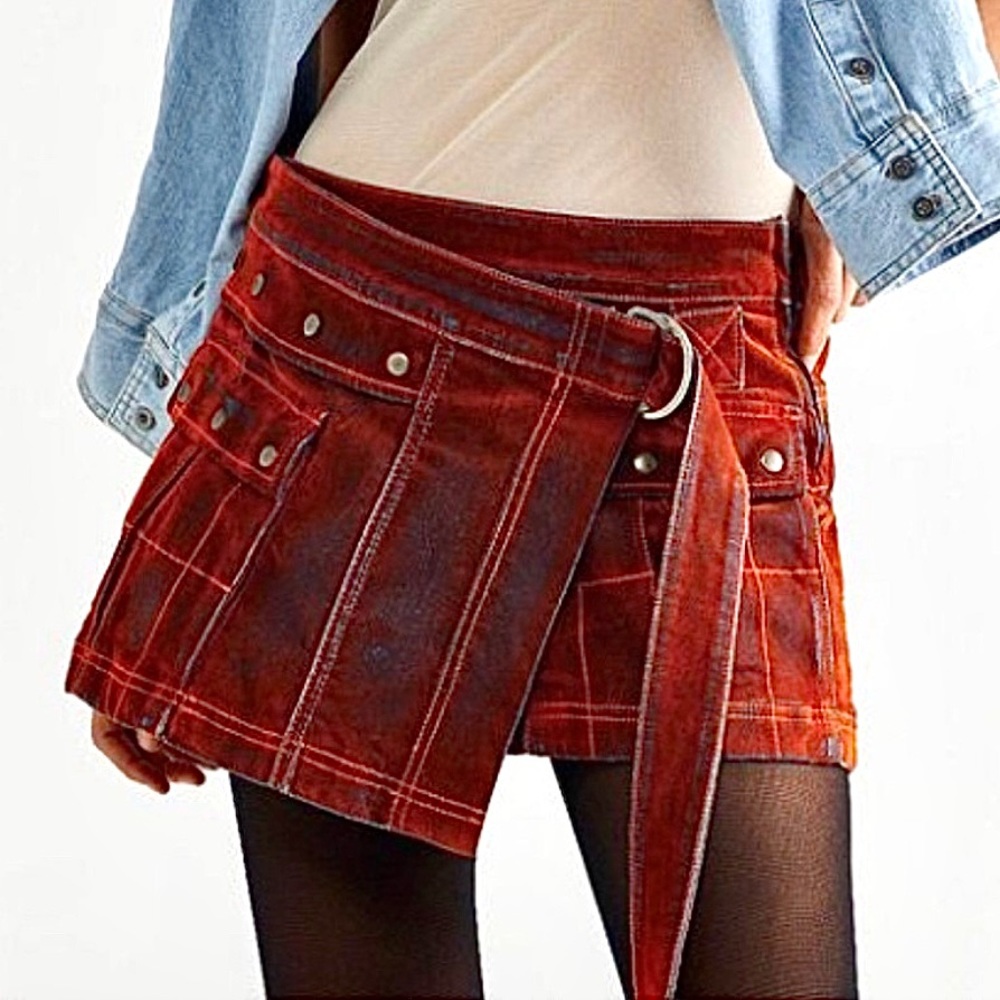 LIKE NEW • Free People We The Free Say My Name Flocked Mini Skirt in Orange •